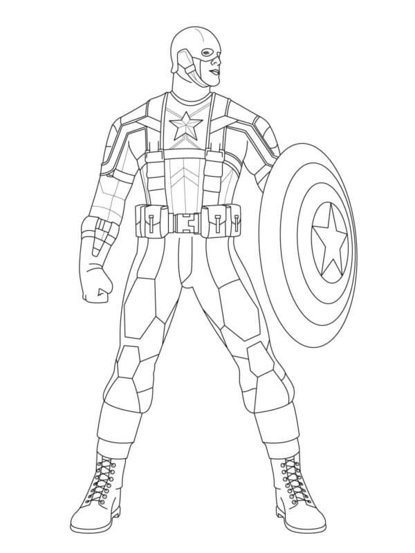 Captain america holding a shield coloring page