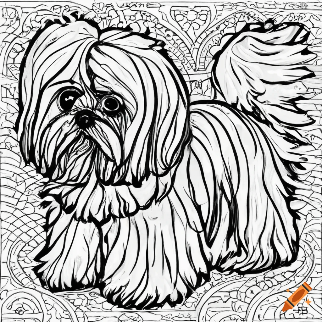 Imagine a coloring book of a shih tzu on