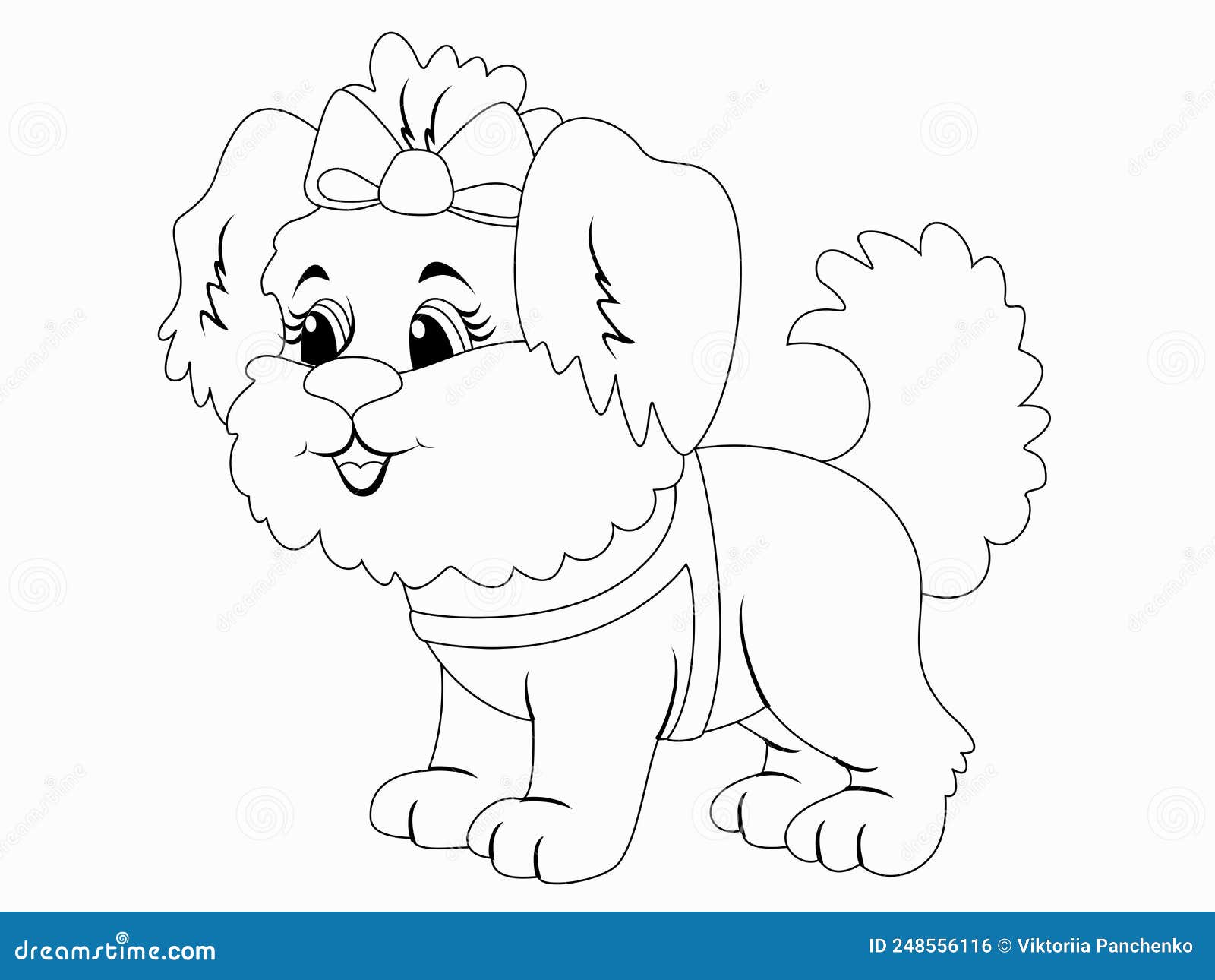 Pet shih tzu breed page outline of cartoon raster illustration coloring book for kids stock illustration