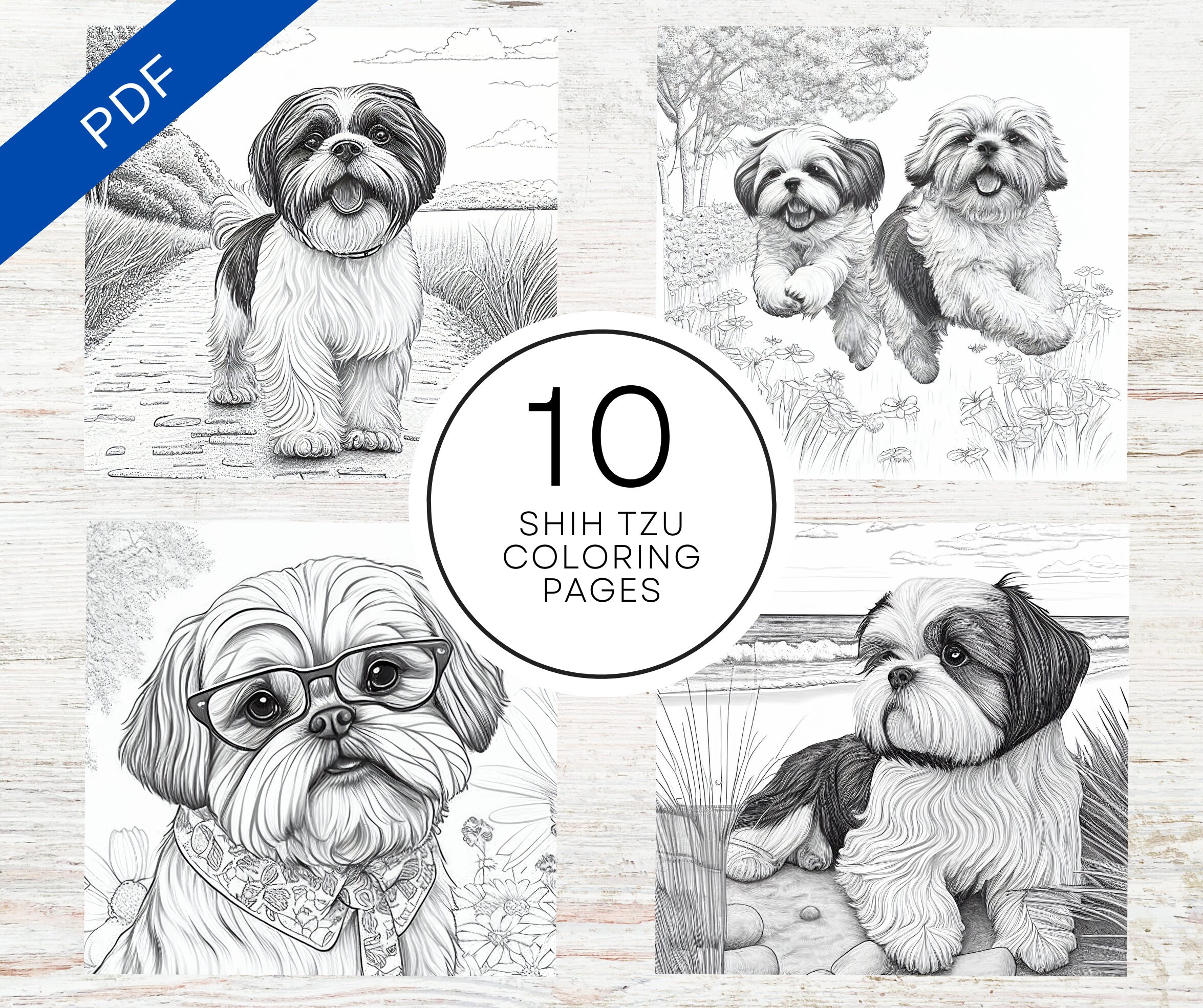 Cute shih tzu dogs coloring pages printable grayscale dog coloring sheets for teens adults stress relief and relaxation