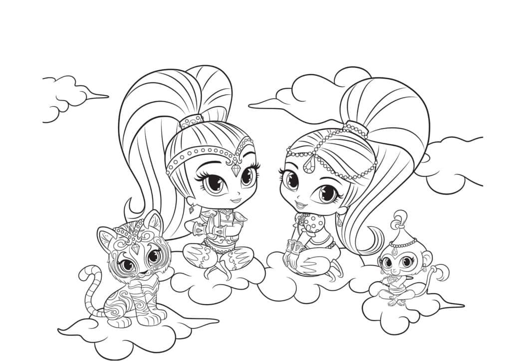 Shimmer and shine characters coloring page