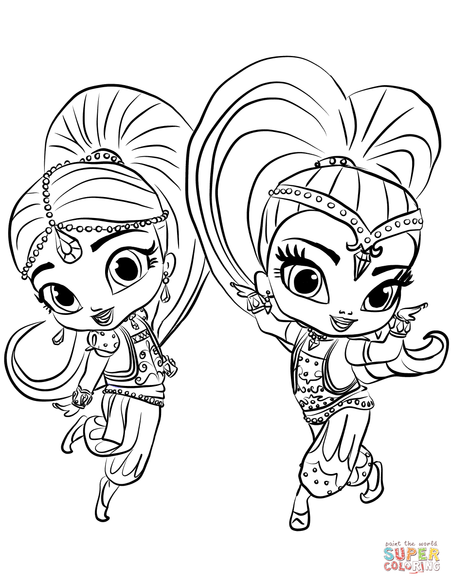 Shimmer and shine coloring page free printable coloring pages