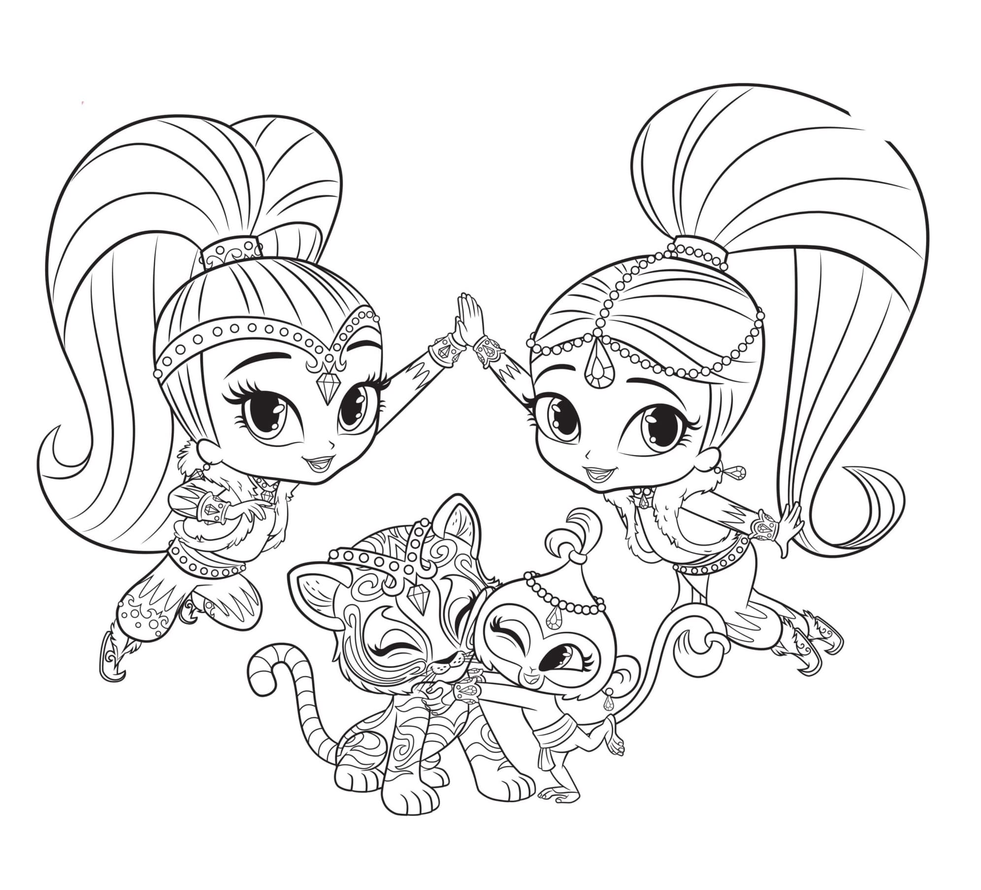 Shimmer and shine with pets coloring page