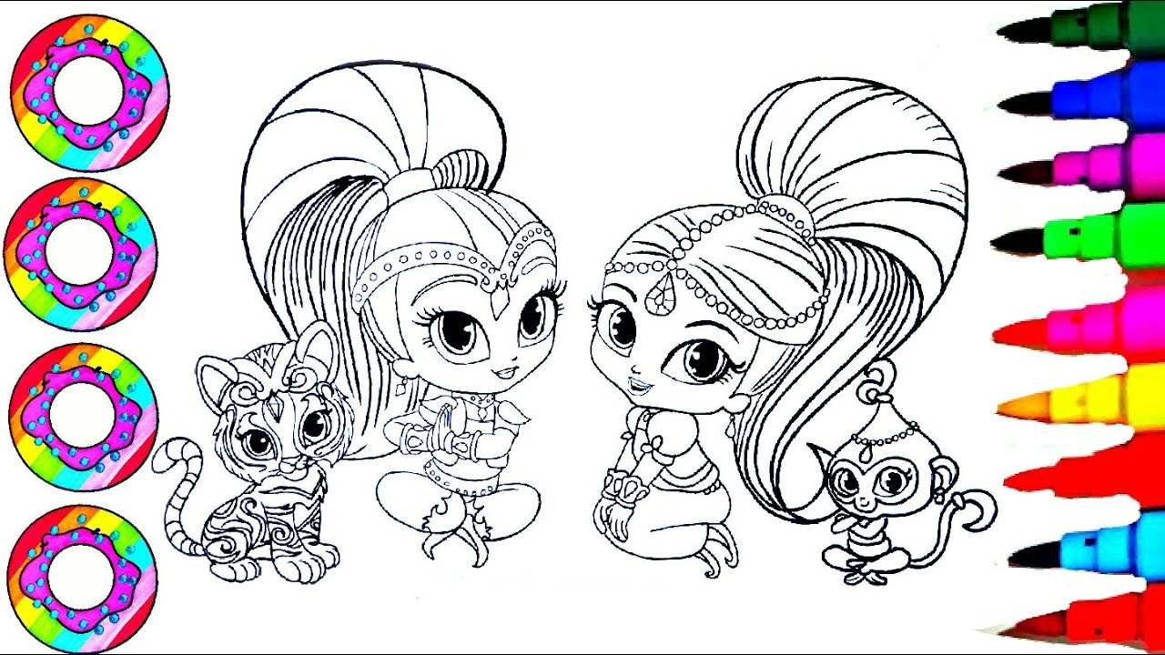 Coloring drawings shimmer and shine with their rainbow sparkle pets coloring pages l how to color