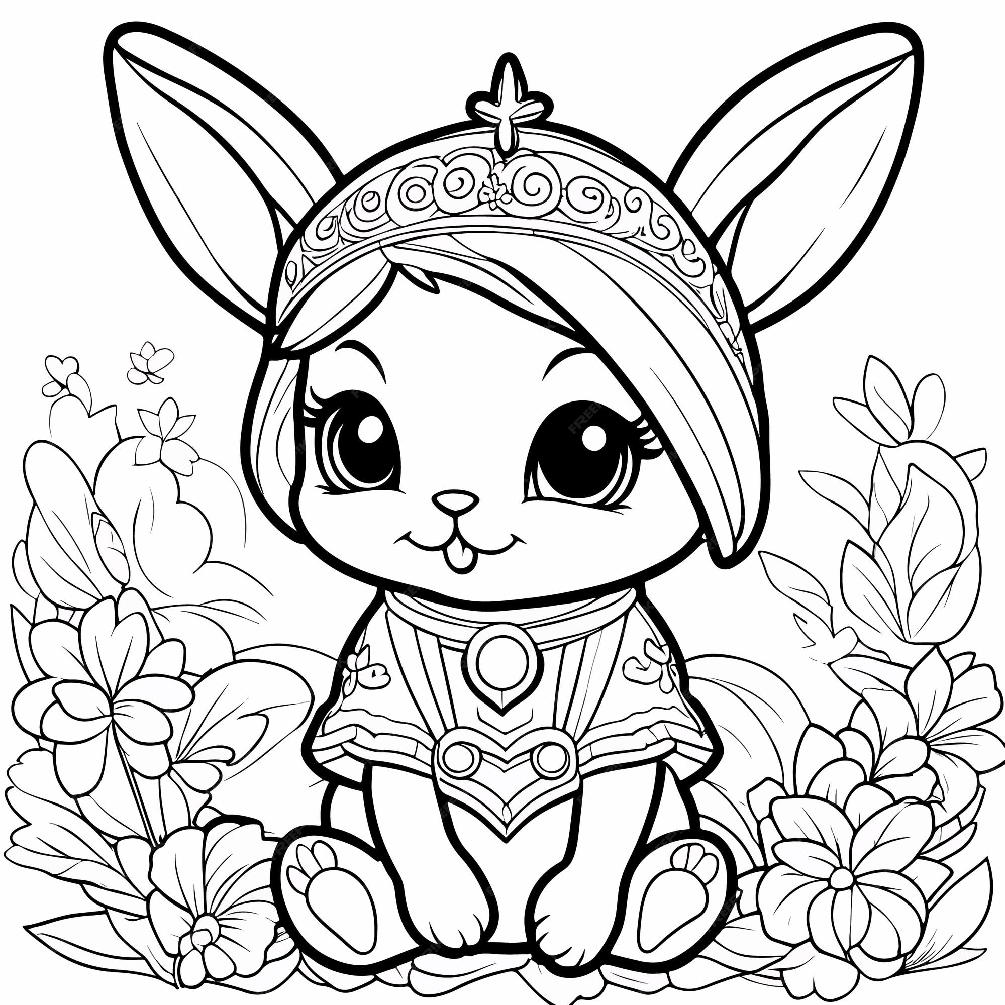 Premium vector coloring page for kids cudly baby kid fairy bunnys cute fluffy cartoon style thick lines