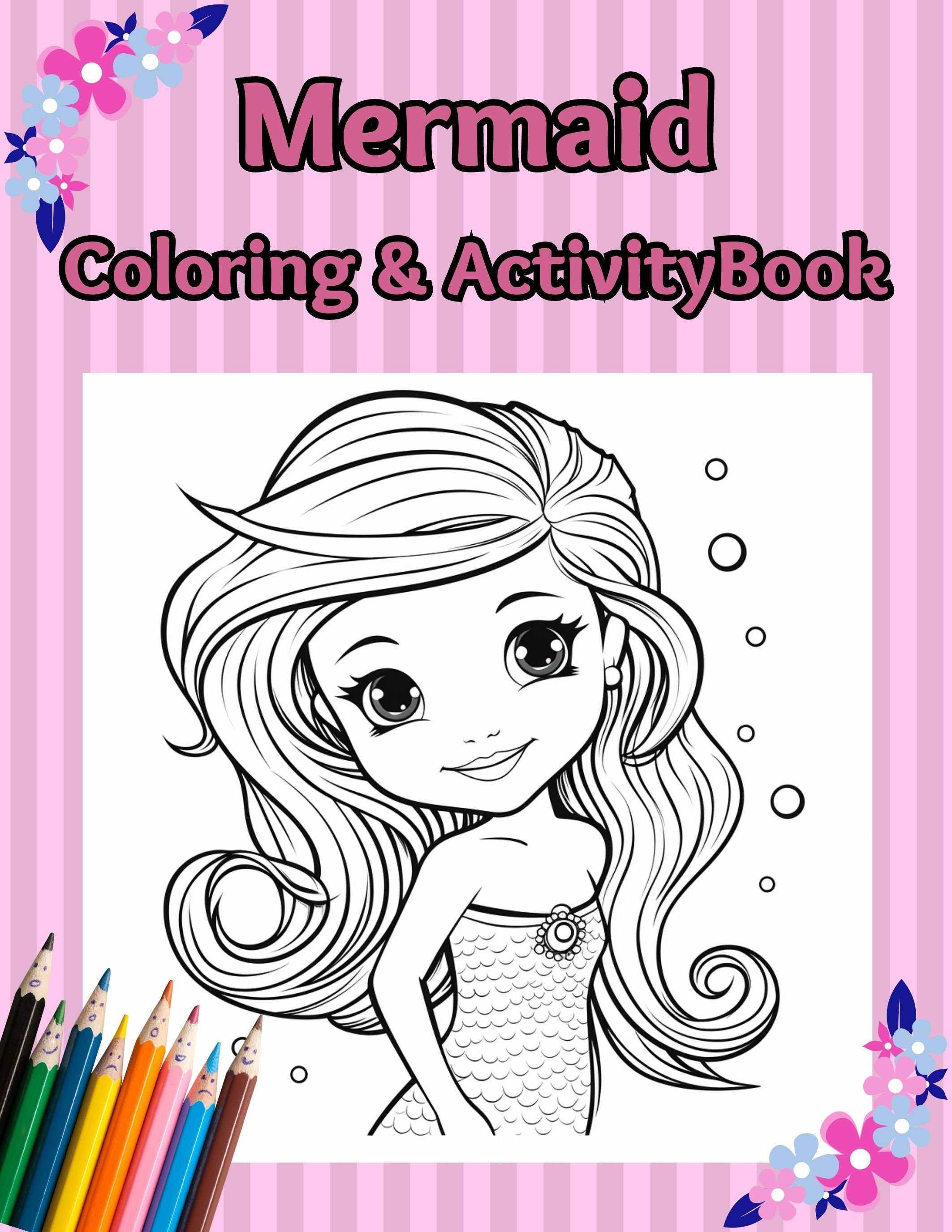 Mermaid coloring and activity sheets preschool edition pages digital download coloring sheets maze word search and tracing