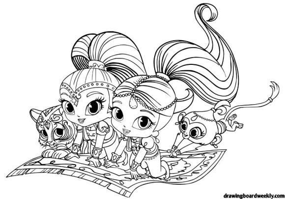 Shimmer and shine coloring pages tiger and monk coloring pages shimmer n shine coloring pages for kids