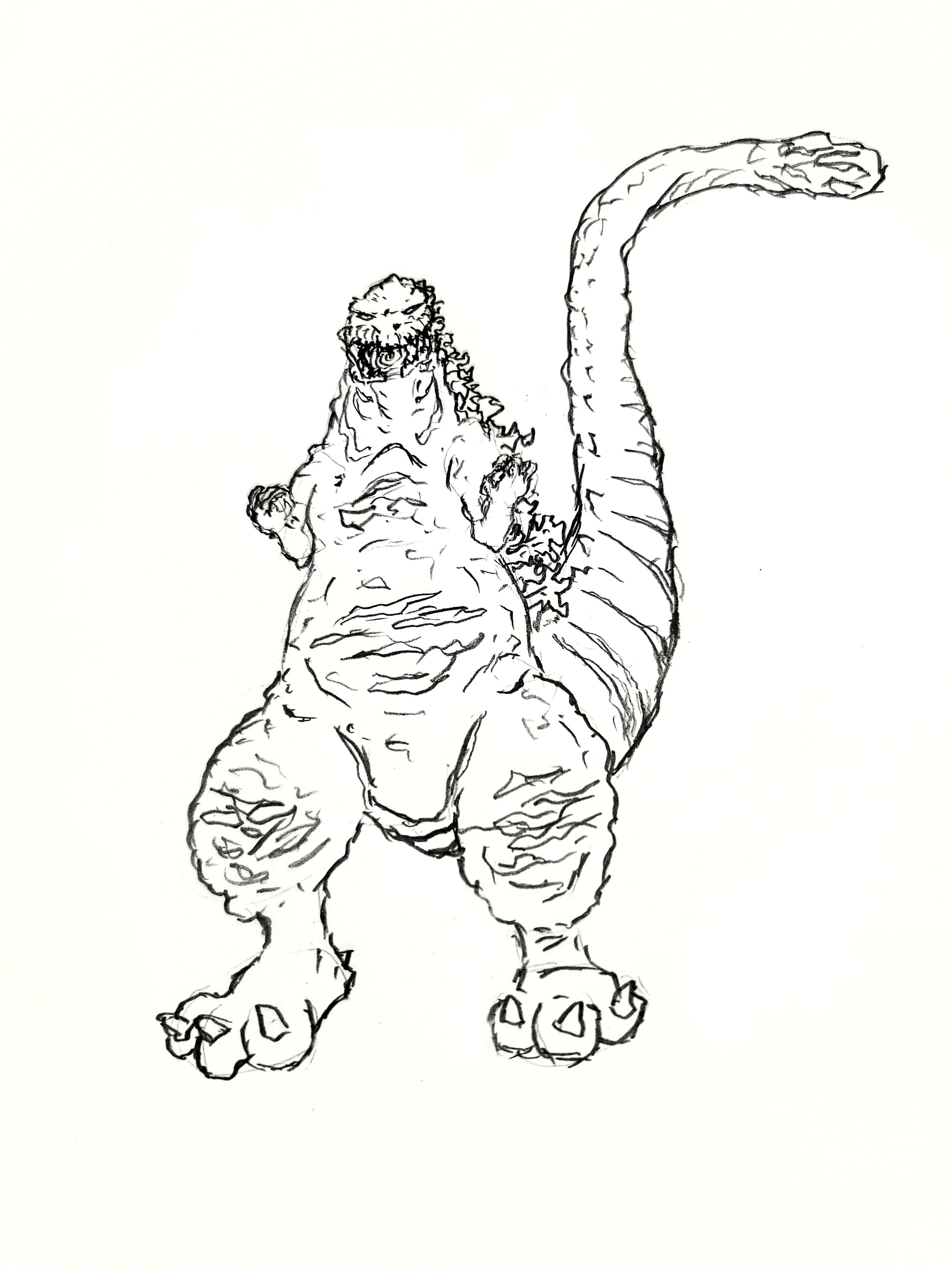 Havent drawn in a while so im a bit rusty but had a go at shin godzilla in the form of a coloring page for my kids rdrawing