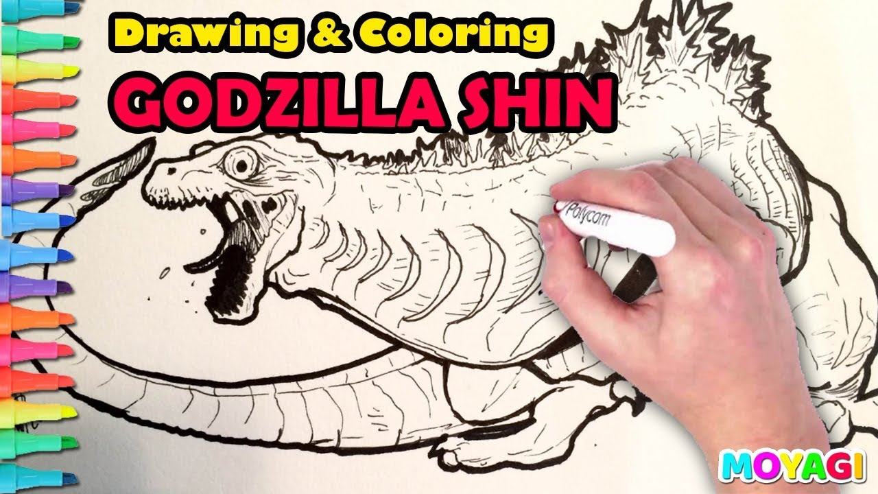 Drawing coloring godzilla shin by kid years old