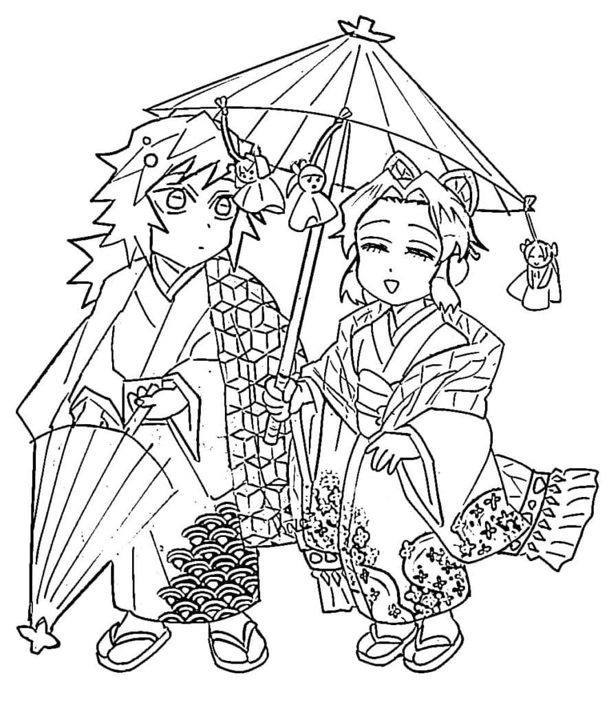 Cute tomioka giyu and shinobu kochou coloring page