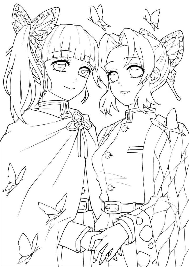 Shinobu kocho and tsuyuri kanao coloring page printable