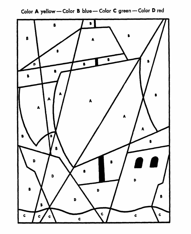 Hidden picture coloring page fill in the colors to find hidden sailing ship coloring page kids activity sheet