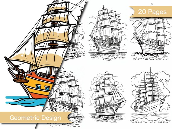 Ship coloring book relaxing and therapeutic activity colouring