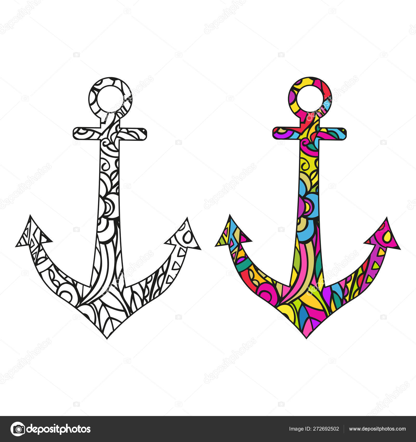 Template coloring book ship anchor isolated color black white vector stock vector by shelasarga