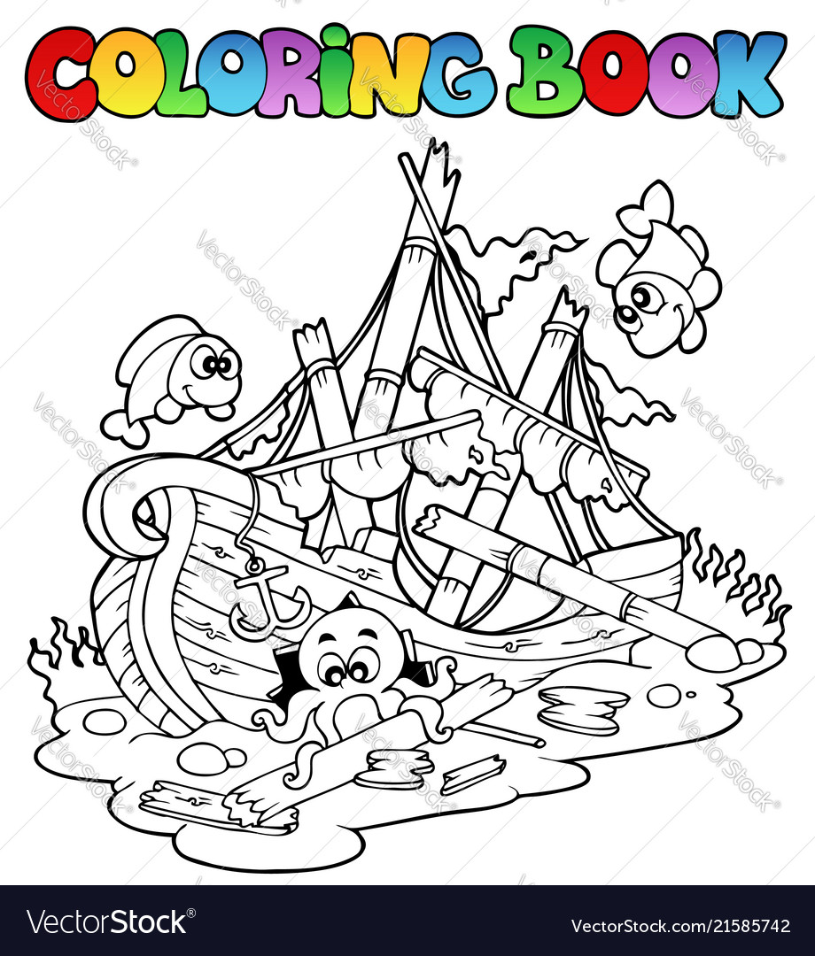 Coloring book with shipwreck royalty free vector image