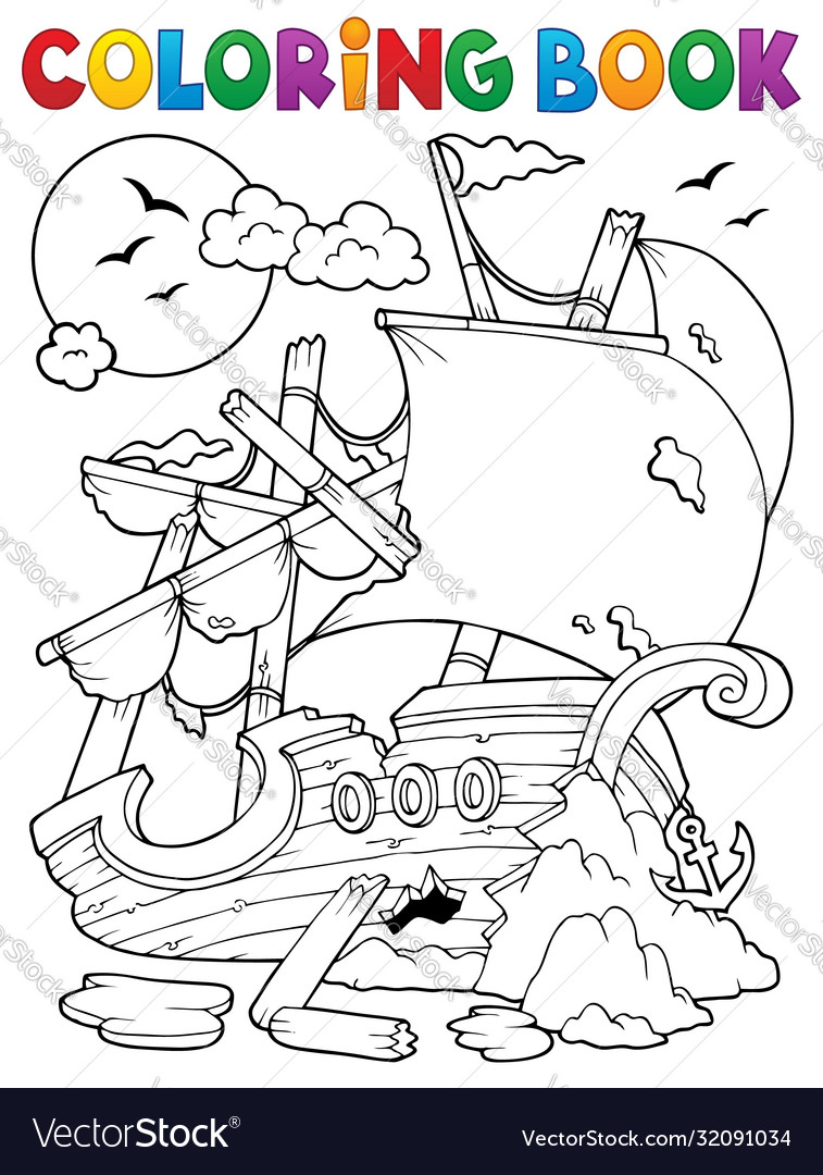 Coloring book shipwreck with rocks royalty free vector image