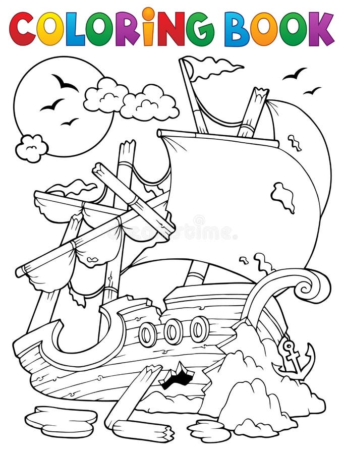 Coloring book shipwreck with rocks stock vector