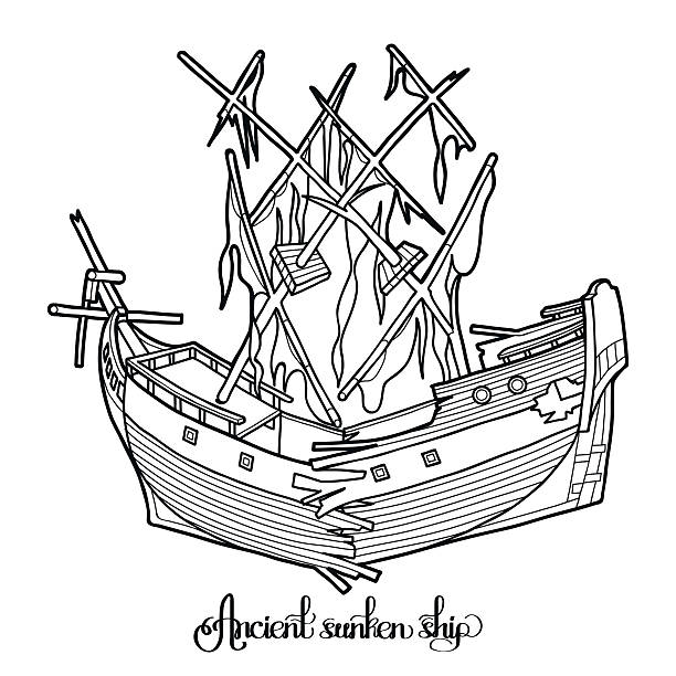 Ancient sunken ship stock illustration