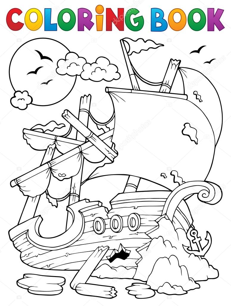 Coloring book shipwreck with rocks stock vector by clairev