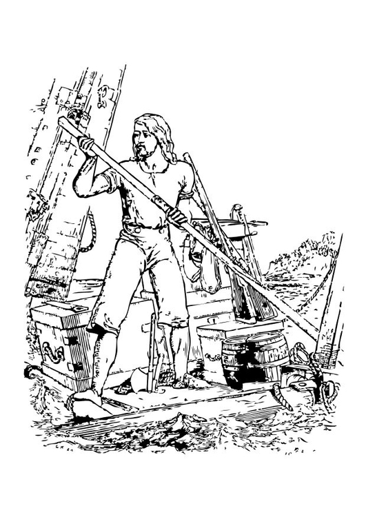 Coloring page robinson caruso shipwreck