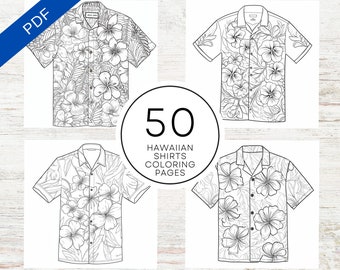 Kdp interior hawaiian shirts coloring pages x printable pdf canva template kids and adults floral botanical coloring pages instant download