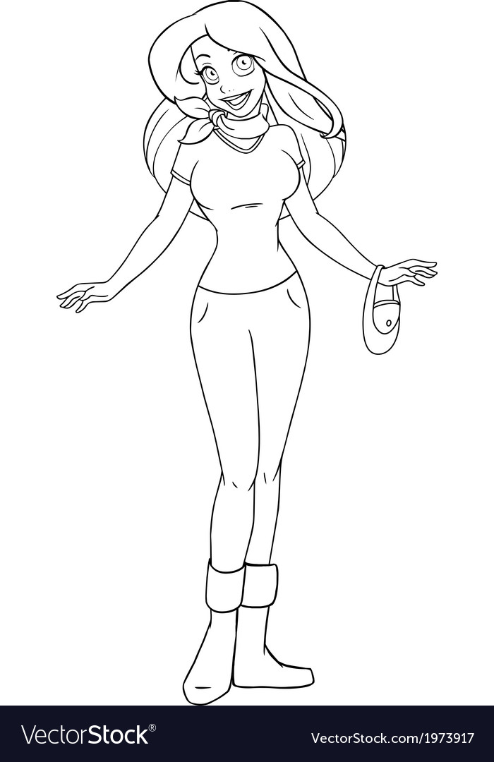 Teenage girl in tshirt and pants coloring page vector image