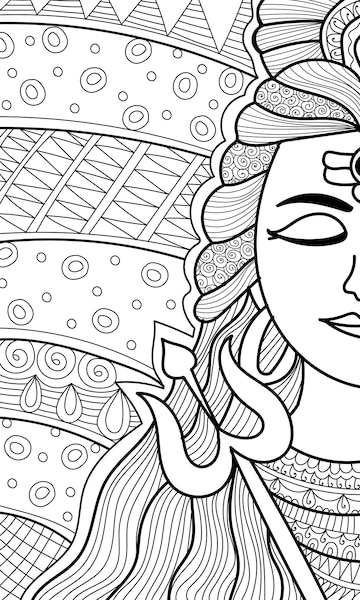 Premium vector lord shiva decorative coloring book page illustration