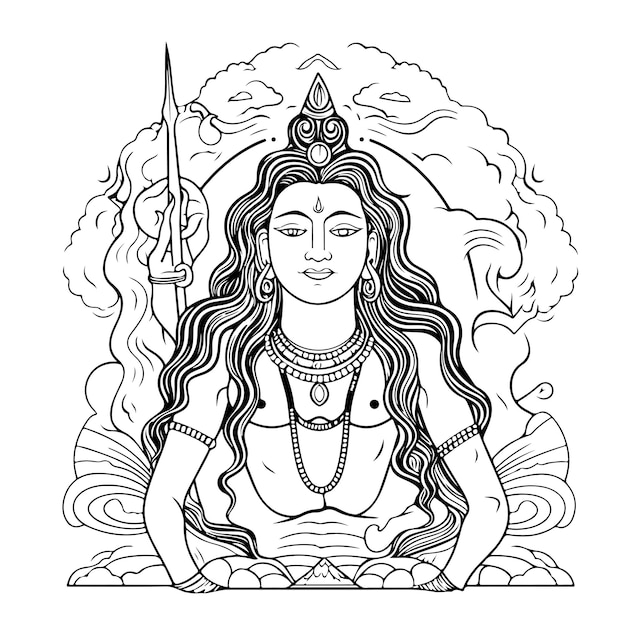 Premium vector sketch hand drawn single line art coloring page maha shivratri day