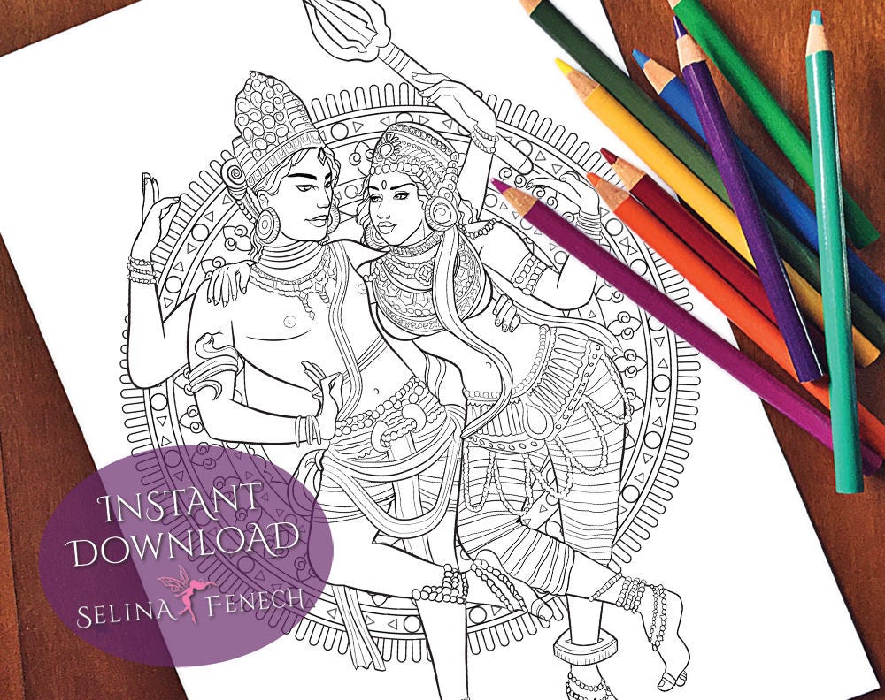 Parvati and shiva goddess and mythology coloring pagedigi stamp fantasy printable download by selina fenech