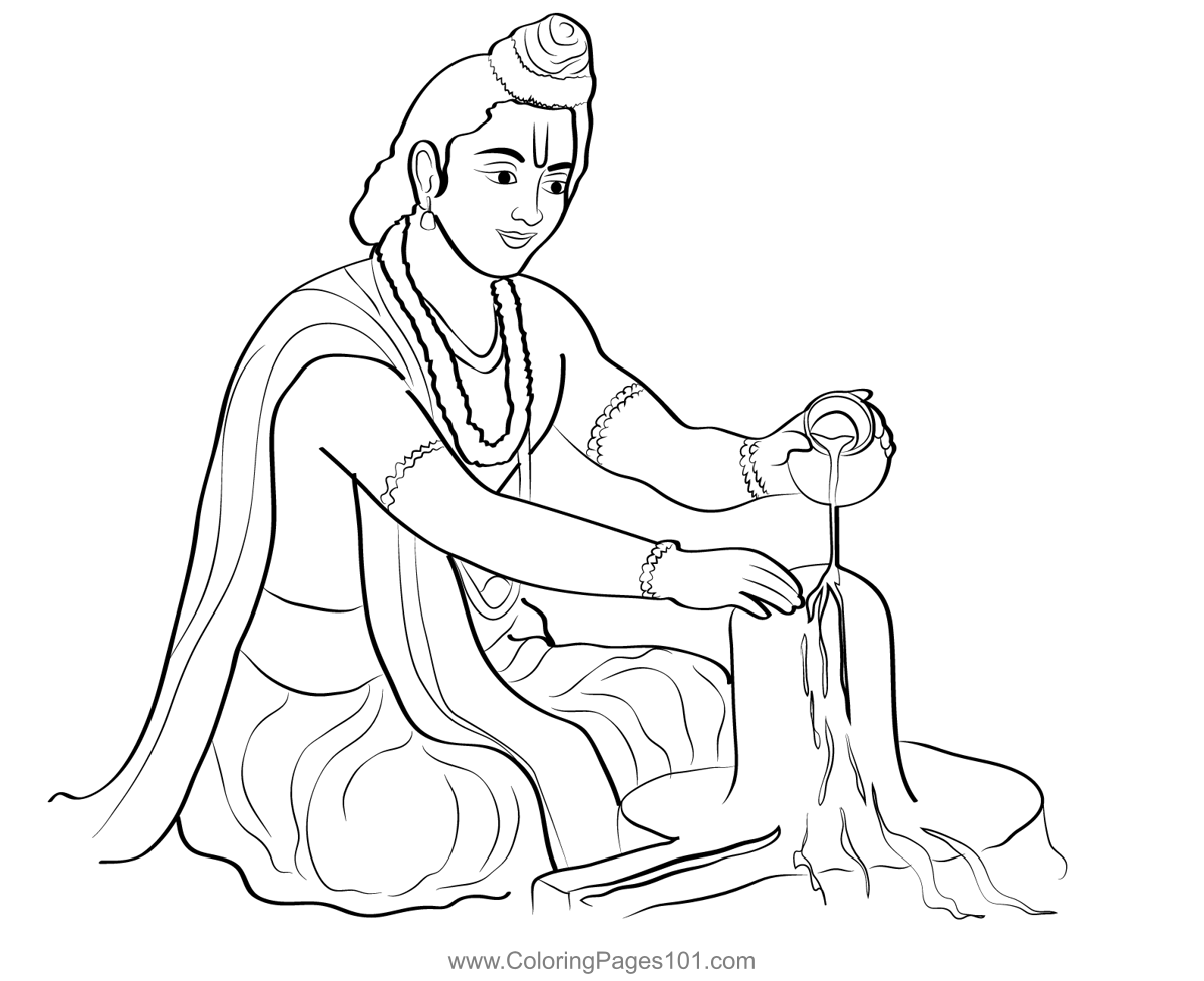 Sri rama worshiping shiva coloring page for kids