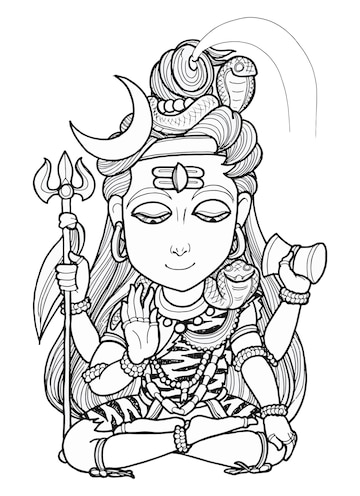 Premium vector god shiva the indian god of power of the world drawing and illustrated by artbyuncle