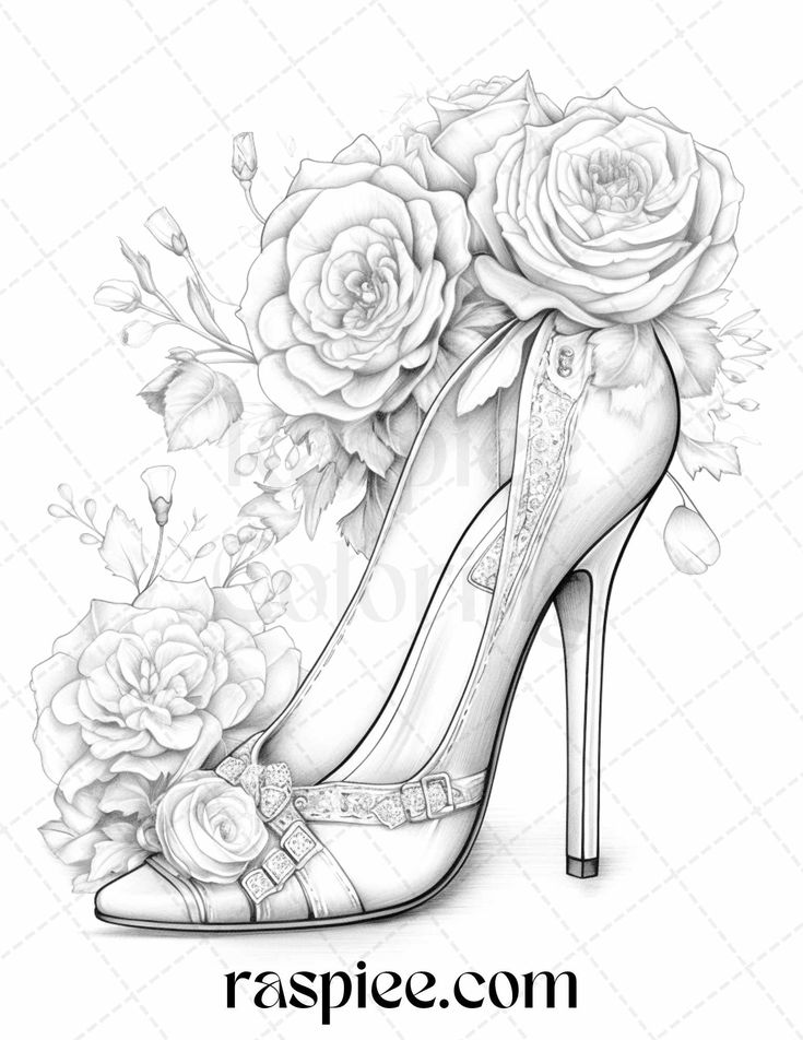 Flower wedding shoes grayscale coloring pages printable for adults grayscale coloring grayscale coloring books flower wedding shoes