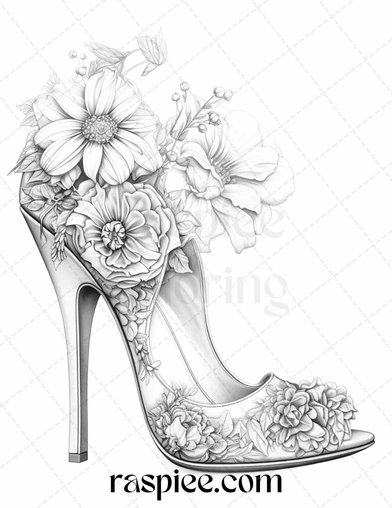 Flower wedding shoes grayscale coloring pages printable for adults â coloring