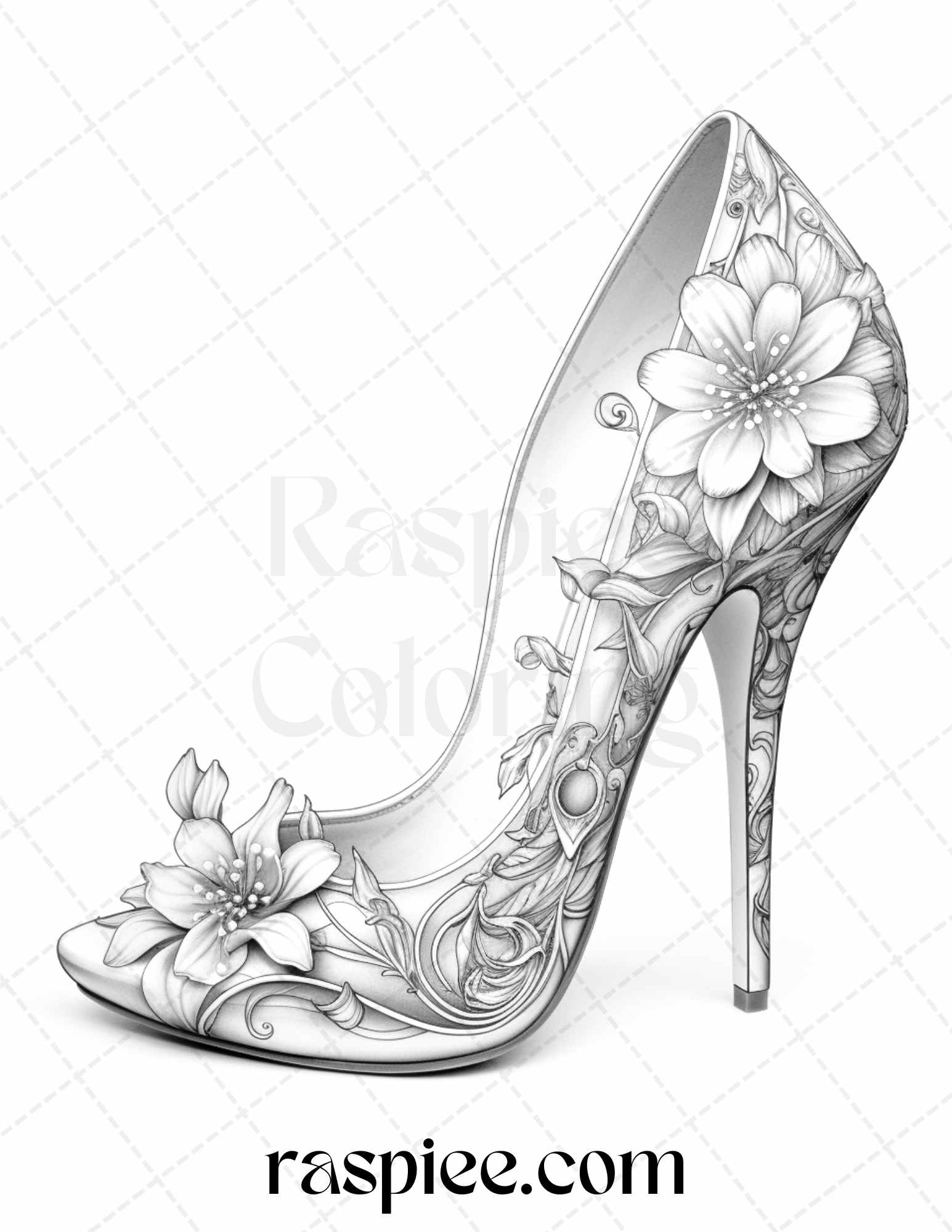 Flower wedding shoes grayscale coloring pages printable for adults â coloring