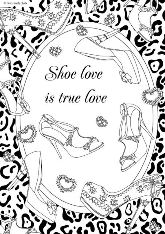 Shoe love printable adult coloring page from favoreads coloring book pages for adults and kids coloring sheets coloring designs