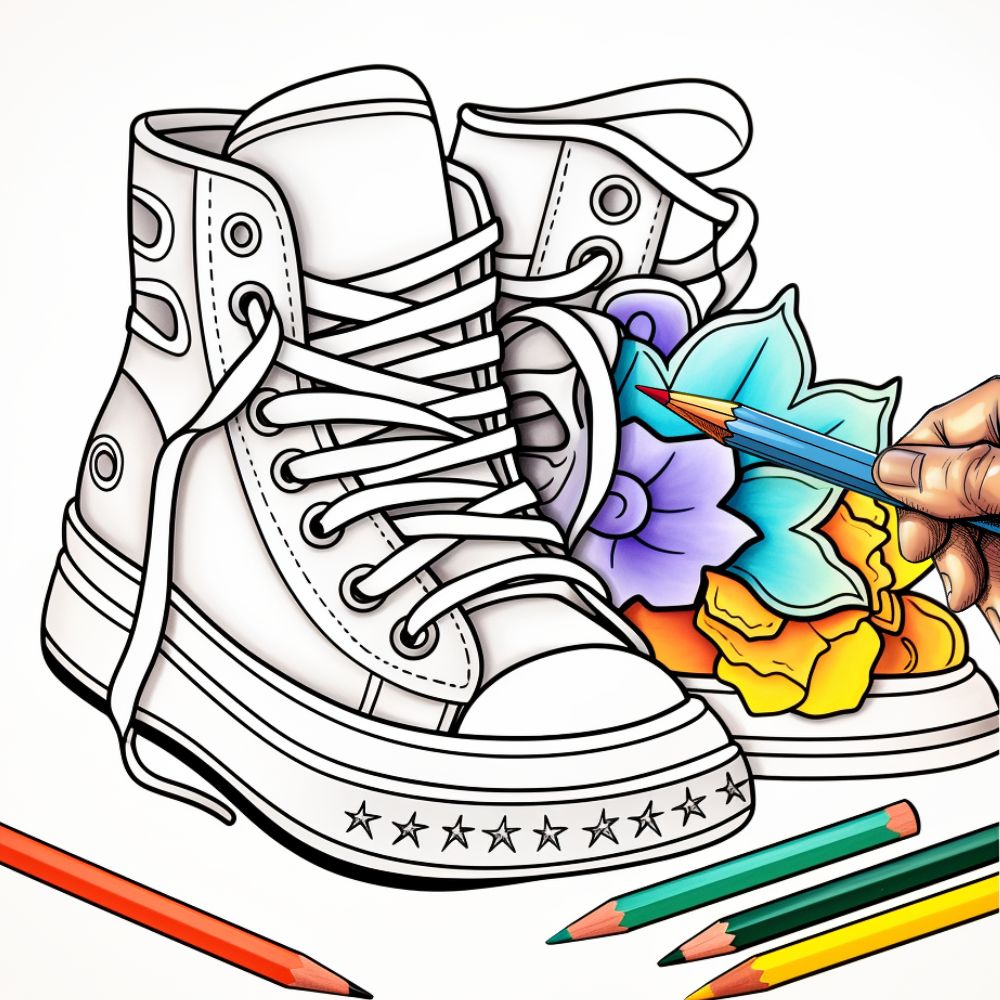 Printable coloring pages of sneakers for shoe lovers cute shoe art made by teachers