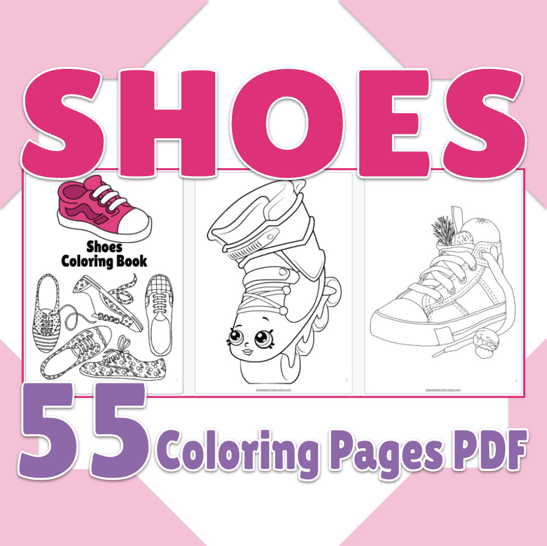 Shoes coloring pages printable shoes coloring book page pdf birthday activity party favor shoes digital coloring sheets gift for kid