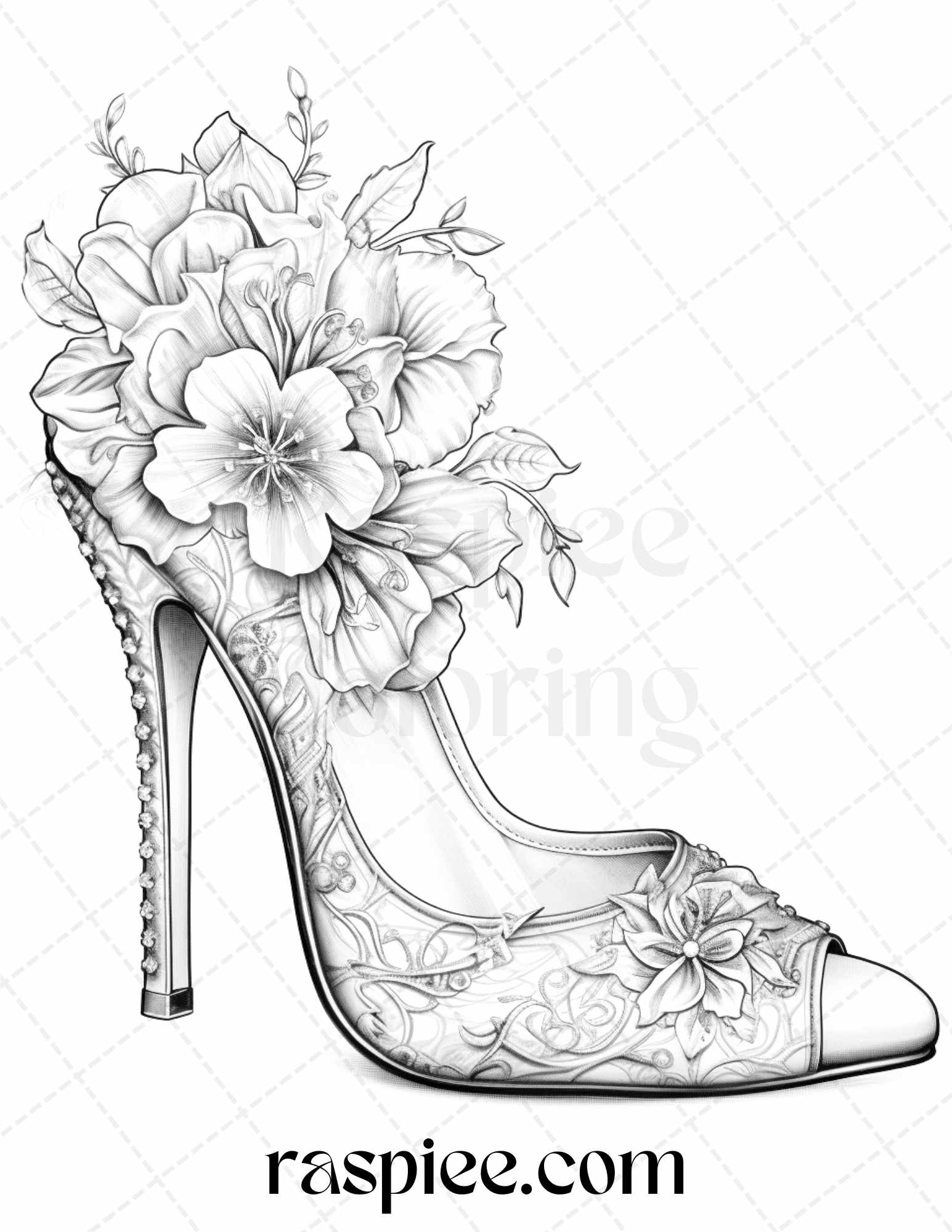 Flower wedding shoes grayscale coloring pages printable for adults â coloring