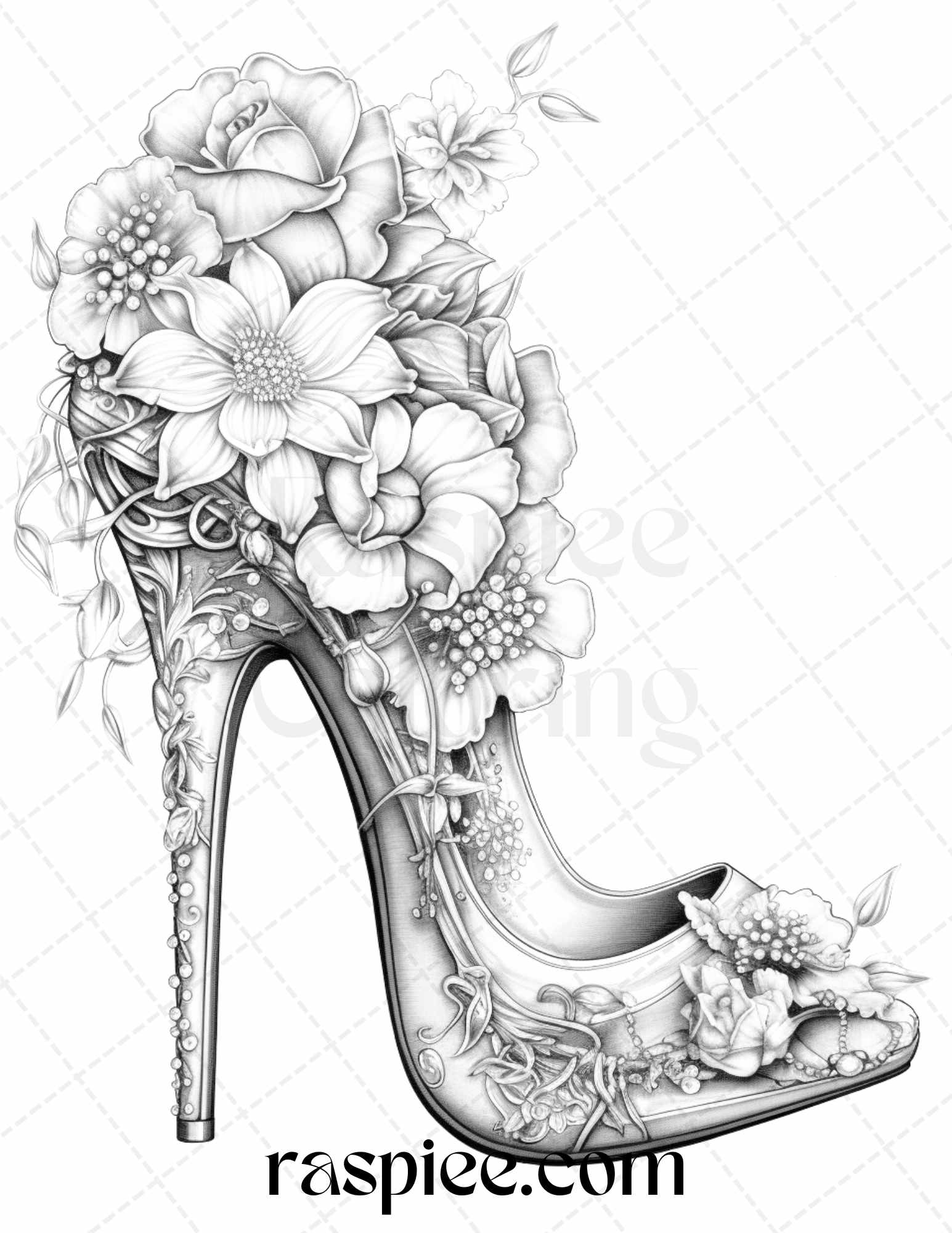 Flower wedding shoes grayscale coloring pages printable for adults â coloring