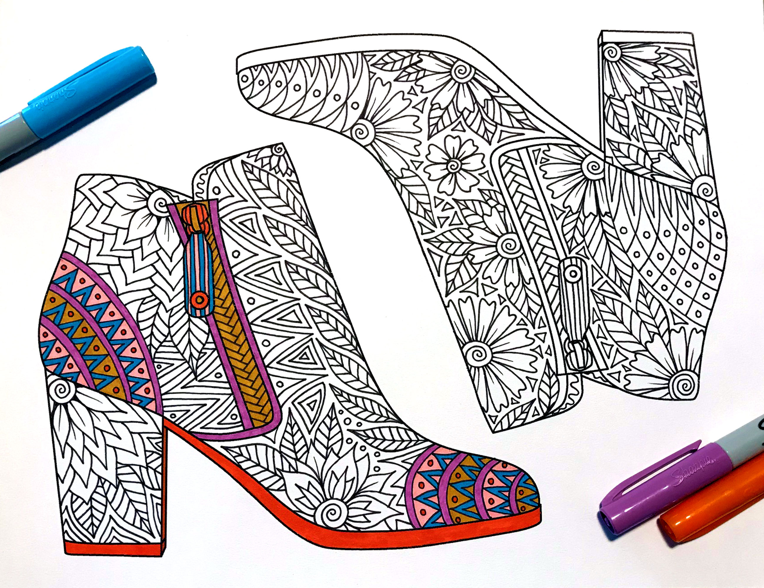 Ankle boots shoes â pdf zentangle coloring page â scribble stitch