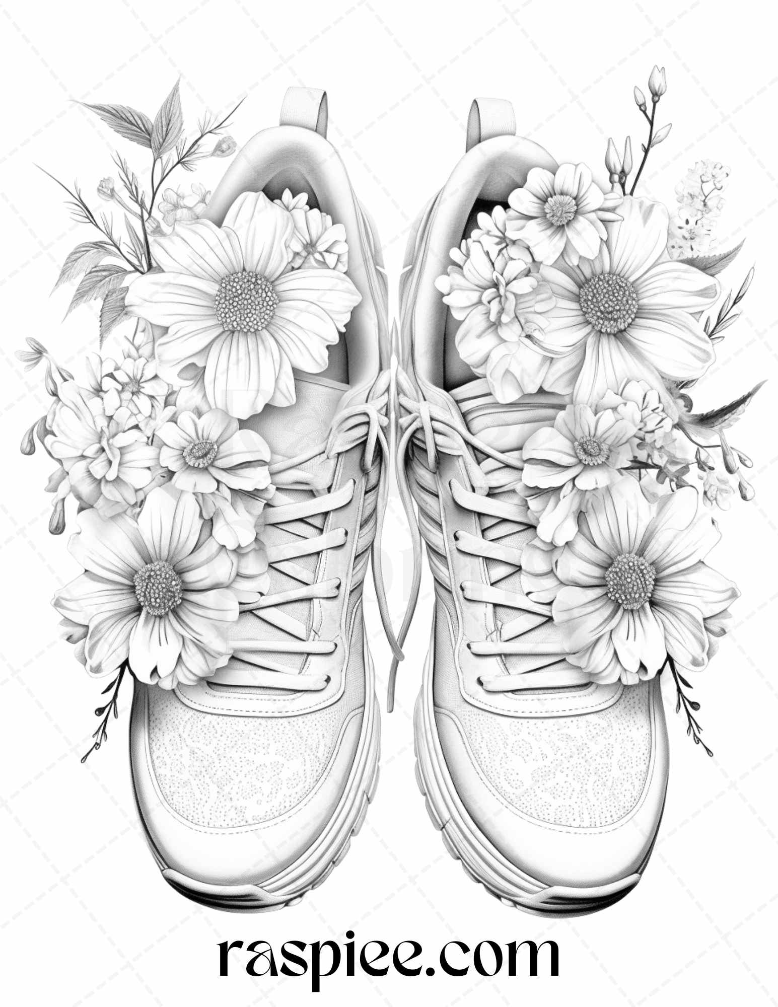 Flower sneakers grayscale coloring pages printable for adults pdf â coloring