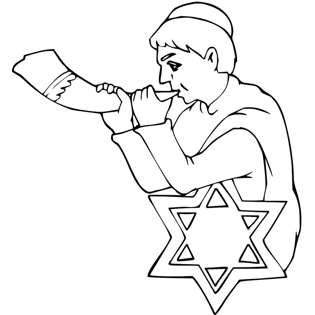 Yom kippur shofar horn coloring page