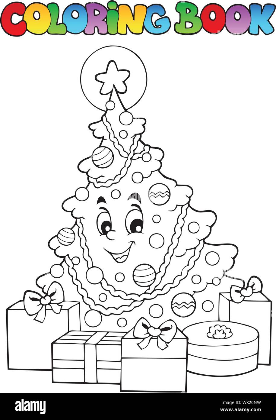 Cartoon illustration christmas tree coloring hi