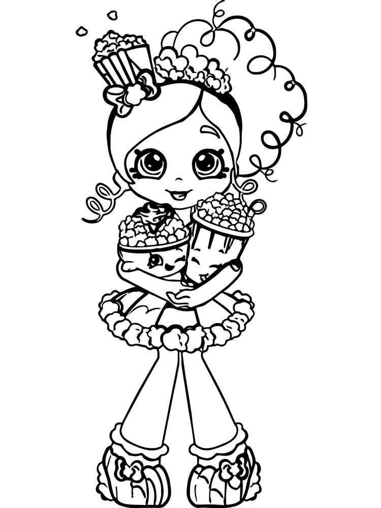 Painting of a shopkins doll with popcorn coloring page