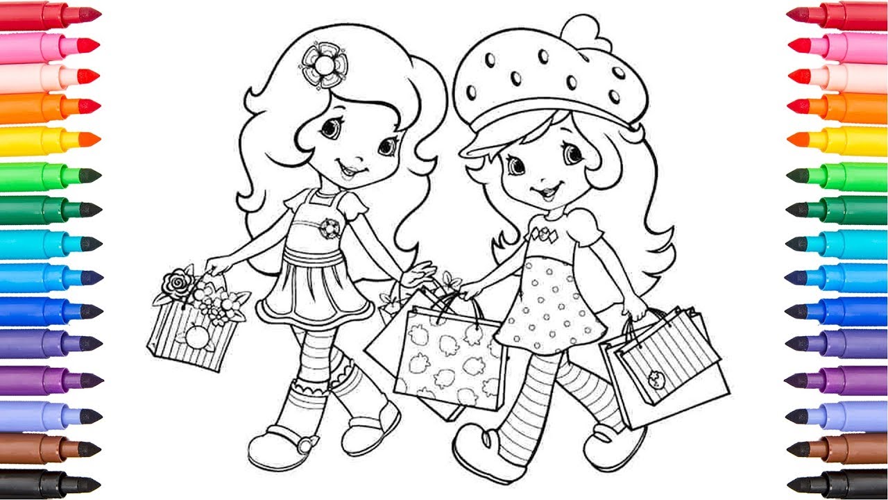 Coloring strawberry shortcake and orange blossom go shopping coloring pages