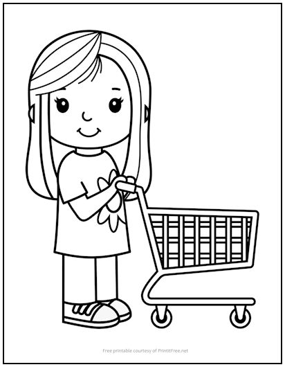 Girl with shopping cart coloring page print it free