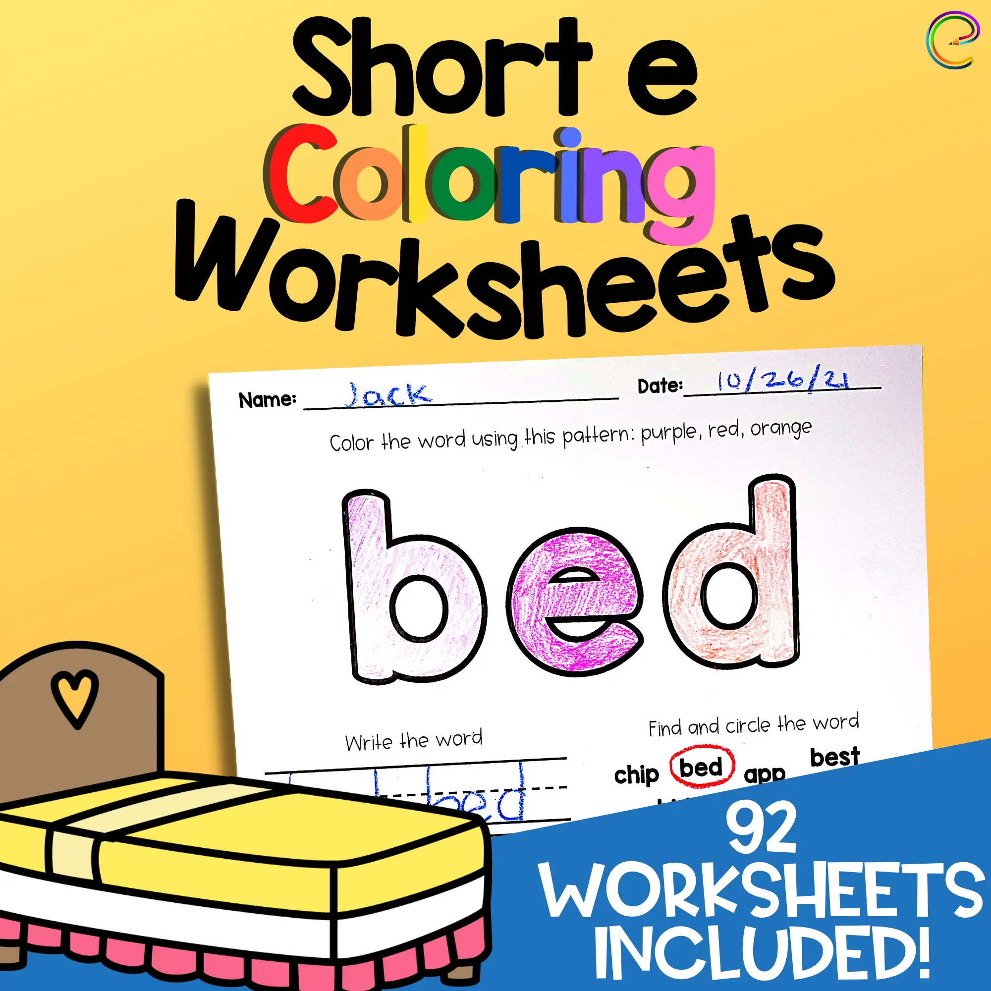 Short e coloring worksheets