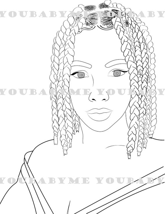 Short braids coloring page black girl coloring page african american coloring sheet