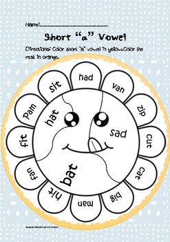 Mon core short a vowel coloring worksheet by banana educational worksheets