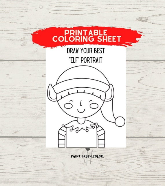 Short hair elf portrait printable coloring sheet christmas coloring page holiday coloring page print and color digital download